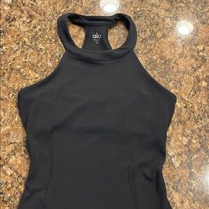 ALO Yoga Black Ribbed High Neck Racerback Tank